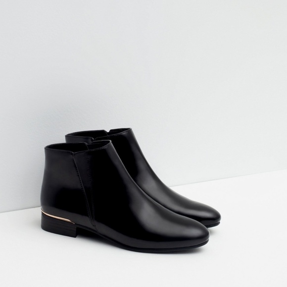 Zara | Shoes | New Zara Black Ankle Boot Booties Gold Accent Heel | Poshmark